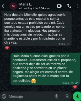 Testimonio de María L. agradeciendo el recetario